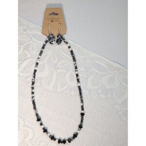 Hand Made Zebra Jasper And Black Agate Necklace And Earrings Set
